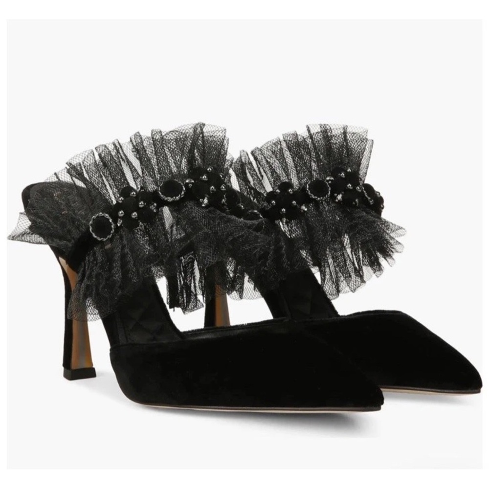 Sam Edelman Hughes Black Velvet High Heel Slides MSRP $160 11 M New